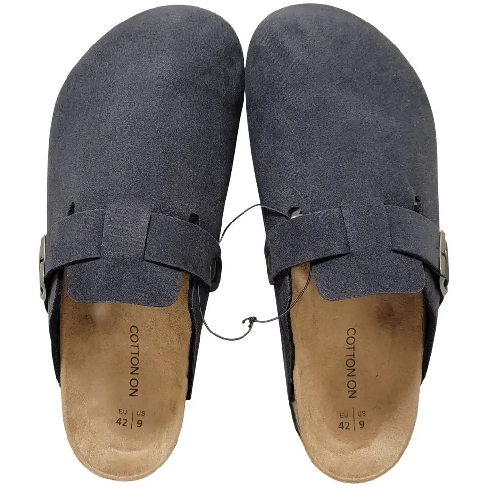 Cotton On Men Closed Toe Buckle Slide Clogs Size US 9 Black Faux Suede